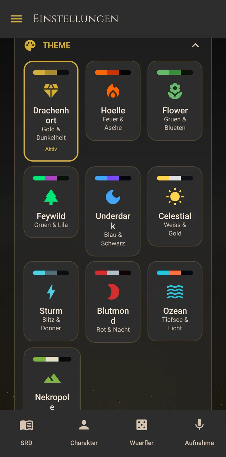 DND Recorder: Auswahl der Themes